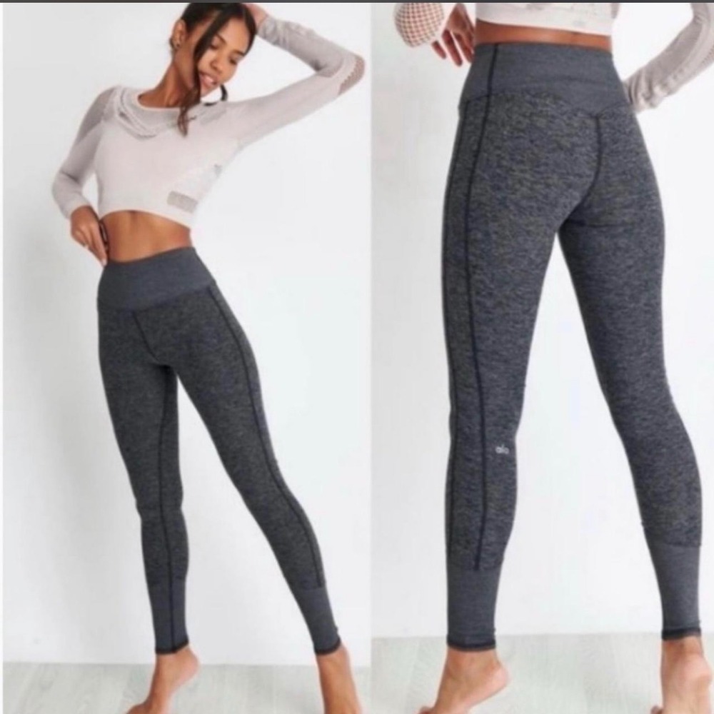 ALO Yoga High-Waist Soft Lounge Leggings S Gray Ribbed Cuff Alosoft Active